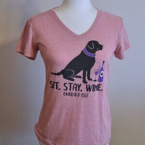 Live & Tell Black Labrador and Wine V-Neck T-Shirt - Size S